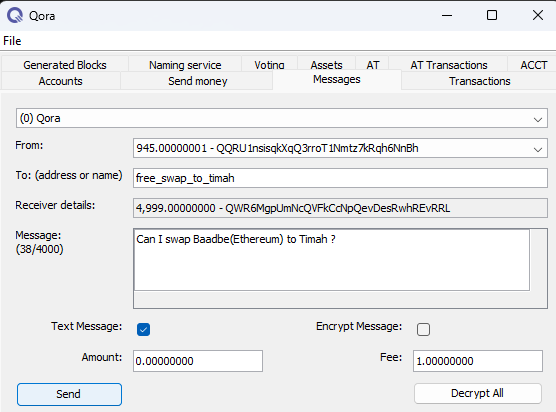 How to send a message to ask for new FREE SWAP
